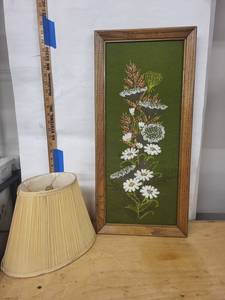 Framed Floral Embroidery & Pleated Lampshade