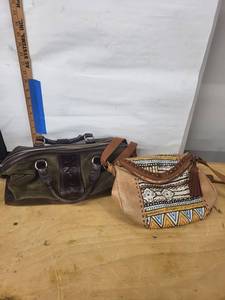 Cole Haan Green Suede Handbag & Patterned Handbag Mixed Lot