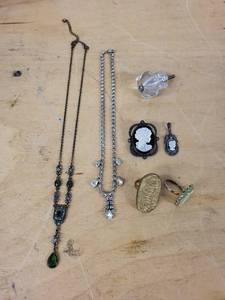 Vintage Cameo & Rhinestone Jewelry Mixed Lot