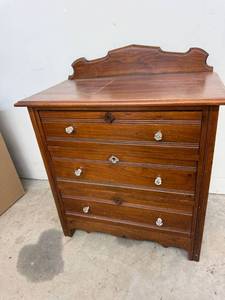 Antique 3 Drawer Wood Dresser Chest w Backsplash Glass Pulls 30in