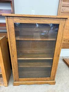 Antique Oak Glass Door Display Cabinet Bookcase 31x9x47 Good