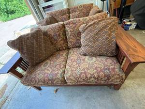 Guardian Mission Style Wood Loveseat Settee 64in Upholstered