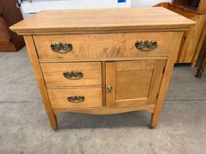Vintage Maple Side Cabinet Server 32x17x30 3 Drawer 1 Door