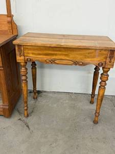 Antique Lift Top Writing Desk Side Table Wood Turned Legs 32in Wide
