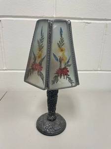 Vintage Pressed Dried Flower Stained Glass Style Lamp Tea Lite Candle Holder