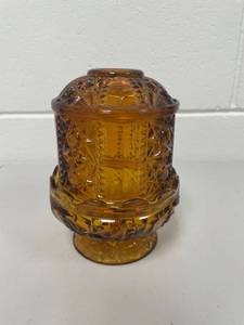 Vintage Indiana Glass Amber Stars and Bars Fairy Lamp 2-Piece Candle Holder