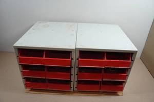 2 Storage Bin Cabinets with Assorted Tools