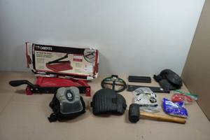 Assorted Flooring Tools - Vinyl Tile Cutter, Knee Pads, Saw Blade, Mallet