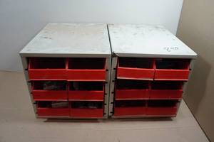 2 Storage Bin Cabinets with Assorted Tools
