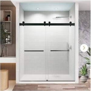 Double Sliding Frameless Shower Door-Matte Black-See Photos For Measurements