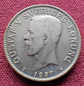1937 Sweden Silver 1 Krona