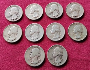 (10) 90% Silver Washington Quarters