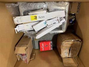 Miscellaneous tote of PVC and BathroomKitchen hardware. Untested. Possible missing parts&nbsp