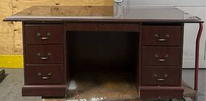 Dark Cherry Wood Double Pedestal Writing Table 72-14 x36 x30