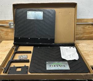  Elevate Outdoor Adjustable Hitch-Mounted Mud Flap   24in. x 18in. Rubber Flaps, Powder-Coated Steel, Model# HMF-2418 #6694488 Msrp $134.99 see description