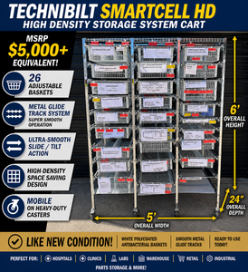 WOW MSRP $5,000 Technibilt SmartCell HD Storage Cart - 26 White Polycoated Baskets wRemovable Inserts, Smooth Height Adjustable Metal Glide Track System, 6ft Mobile Unit, High Density Storage Organizer for Warehouse Shop Garage Retail Inventory Like New