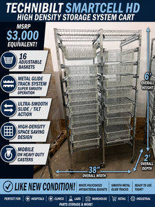 MSRP $3,000 Technibilt SmartCell HD Storage Cart - 16 White Polycoated Baskets wRemovable Inserts, Smooth Height Adjustable Metal Glide Track System, 6ft Mobile Unit, High Density Storage Organizer for Warehouse Shop Garage Retail Inventory - Like New