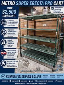 MSRP $2,500  Metro Super Erecta Pro Cart, 5 Shelves w Removable Polymer Mats, Microban Antimicrobial, 800 lb Capacity Per Shelf, 87in H Mobile Unit w Locking Casters, Heavy Duty Storage for Warehouse Shop Garage Food Service - Good Condition