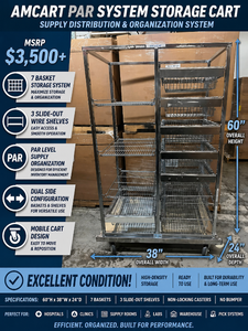 MSRP $3,500  Amcart PAR System Storage Cart, 7 Basket  3 Slide-Out Shelves w Smooth Metal Glide Tracks, High Density Inventory System, Dual Side Mobile Organizer, 60in x 38in Unit on Casters for Warehouse Shop Parts Storage