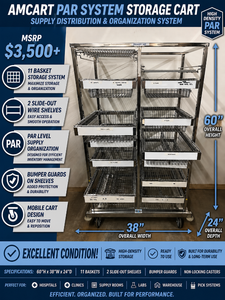 MSRP $3,500  Amcart PAR Level Storage System Cart, 11 Basket Organizer w 2 Slide-Out Shelves &amp Smooth Glide Tracks, High Density Dual Sided Mobile Inventory Cart, 60in x 38in Unit for Warehouse Shop Parts
