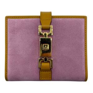Gucci Pink Suede x Mustard Leather Jackie Clasp Compact Wallet Pre-Owned Retail $650