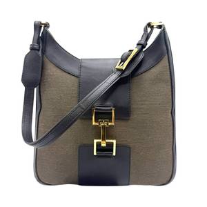Gucci Brown Canvas x Black Leather Jackie-Style Shoulder Bag Pre-Owned Retail $1,450