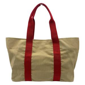 Prada Beige Canvas Tote with Red Web Straps Pre-Owned Retail $900