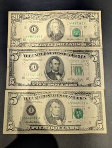 US Currency Banknote Lot - Mixed Denominations ($20, $10, $5) Vintage Series