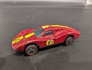 Hot Wheels Ford Mustang 1968 Die-Cast Car - Red with Yellow Racing Stripes