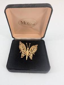 Monet Butterfly Brooch - Filigree Wing Pin in Original Case