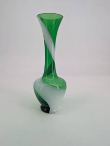 Green and White Twisted Glass Vase - Tall Swirl Pattern, Glass Accent