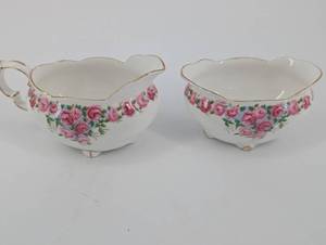 Gladstone Bone China Sugar Bowls - Made in England, Pink Rose Pattern, Gold Trim - Set of 2