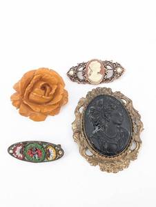 Cameo & Bakelite Brooches - 4 Pins (Lot of 4)