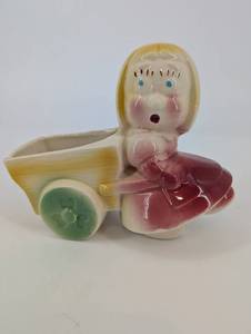 Vintage Ceramic Planter Figurine - Child on Wagon