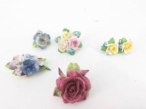 Royal Adderley Floral Made in England Ceramic Flower Brooches - Vintage Set of 4