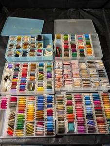 Assorted Embroidery Thread Spools in Clear Storage Boxes - Multicolor