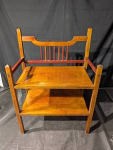 Vintage Wooden Shelf with Curved Crest Rail and Slatted Back