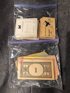 Vintage Monopoly Board Game - B&O Railroad Card, Community Chest Cards, Dice & Wooden Houses