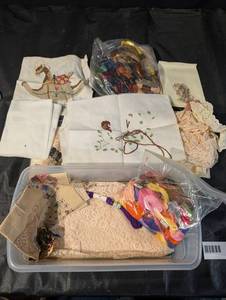 Assorted Vintage Cross-Stitch Fabrics, Lace & Embroidery Floss