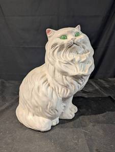 Large Ceramic Cat Statue with Fur Texture - 17-Inch Tall