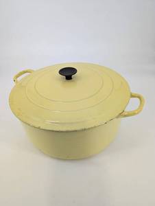 Le Creuset France Pale Yellow Enamel Cast Iron Dutch Oven - 9 Inch Vintage