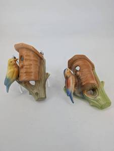 lot of 2-1930s Czechoslovakia Ceramic Bird on bird house wall pockets
