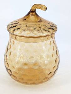 Vintage Bubble-Pattern amber Glass Jar with Lid