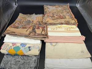 Assorted Vintage Tapestry Panels & Patchwork Quilts - Wall Hangings & Textile Fragments