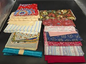 Assorted Fabric Remnants - Patchwork Floral Stripe & Check Prints (Quilting Textiles)