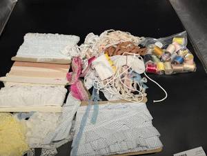 Assorted Lace Trims & Fabric Bundle - Eyelet Lace, Ribbons & Spools