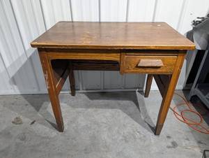 Vintage Oak Desk - Small Drawer & Open Shelf - 30in H x 40in W