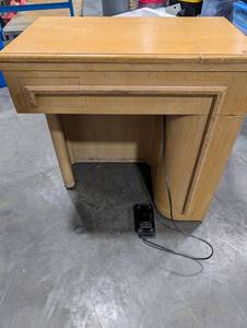 Singer 301 Sewing Machine in Oak Cabinet with Pedal and Thread Spools