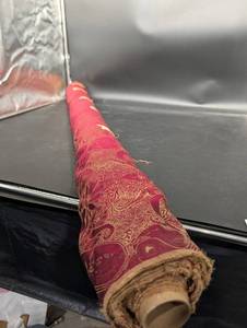 Red Damask Brocade Fabric Roll with Gold Pattern - 4 12 Inch Wide