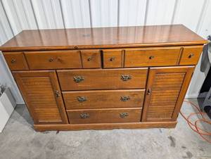 Vintage Wooden Dresser with Ornate Hardware - Multi-Drawer Chest